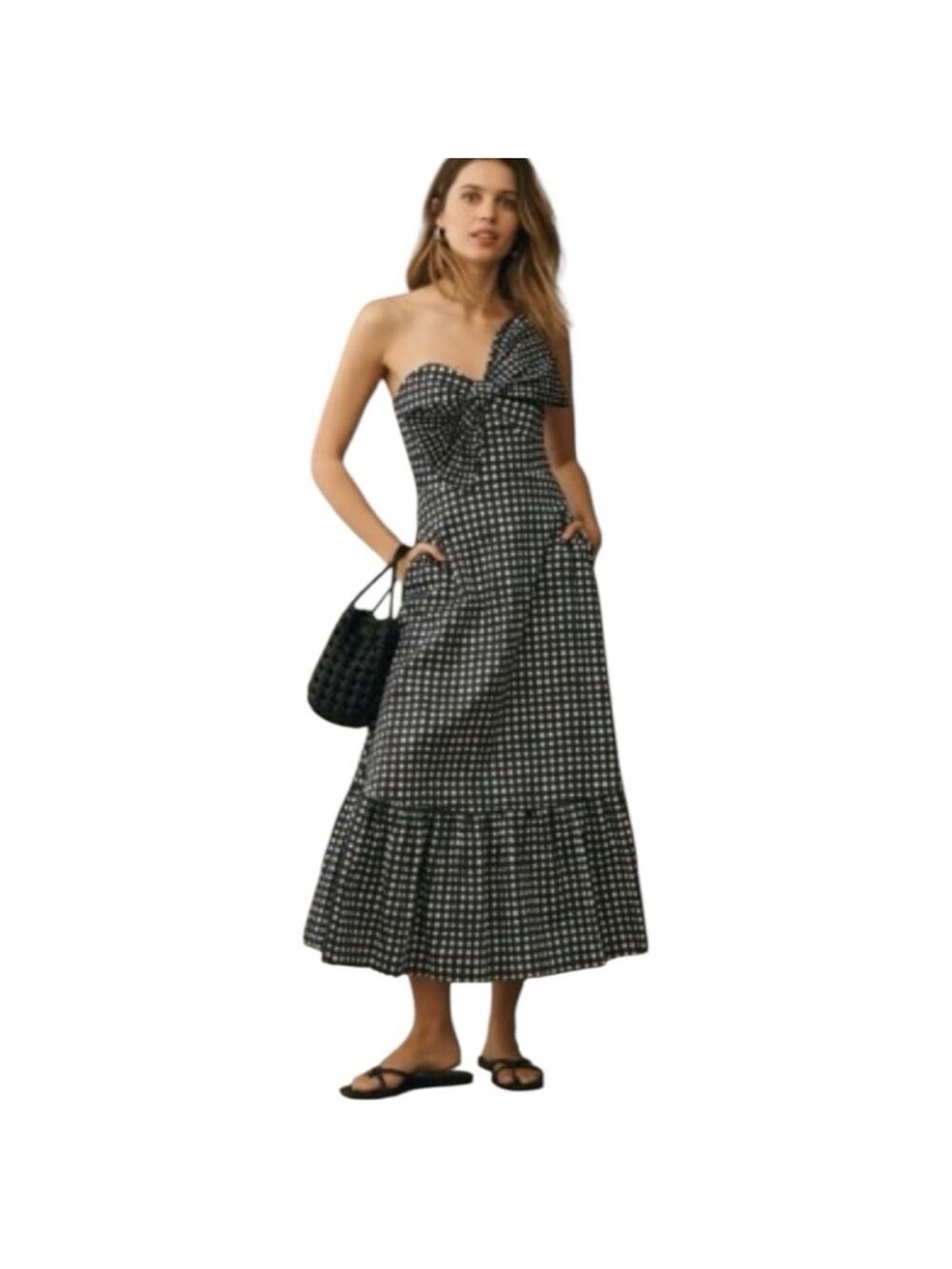 Anthropologie Hutch Strapless Black & White Gingham Midi Dress Size 10 Pockets - Picture 2 of 16